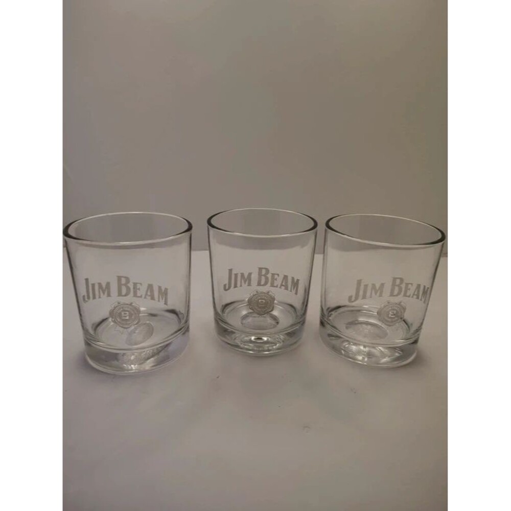 Jim Beam Distillery Logo Clear Rocks Glass Tumblers Set of 3